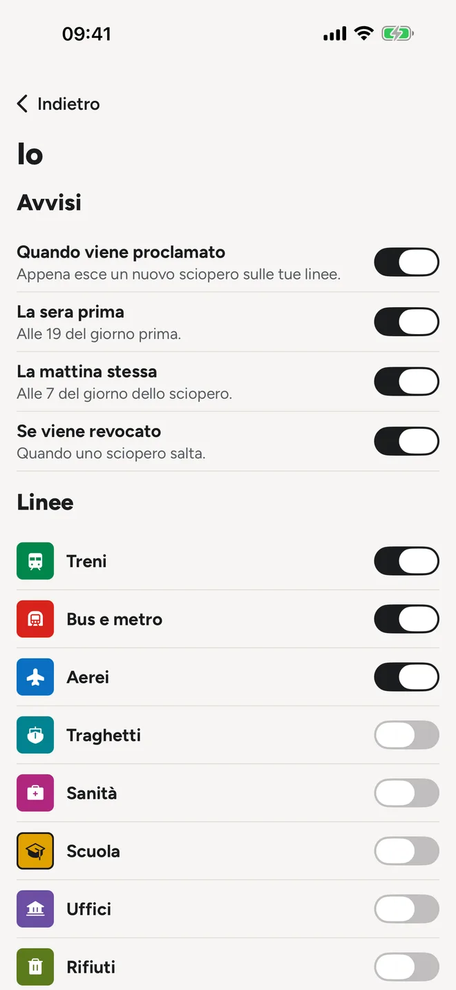 Impostazioni degli avvisi e delle linee